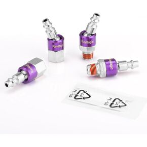 Industrial-Grade 1/4" Swivel Air Plug, 4-Pack 360° Swivel Steel Plug, 1/4-Inch NPT Female&Male 18-Threads, Air Hose Fittings(Purple), Teflon Tape