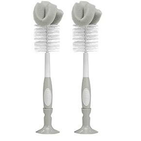 Dr. Brown's Baby Bottle Cleaning Brush with Sponge, Scrubber and Nipple Cleaner, Grey 2 Pack