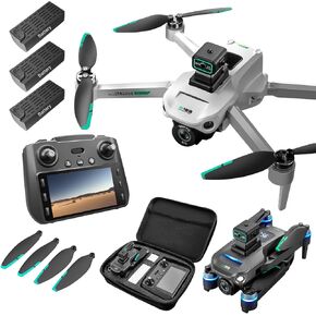 Drone with Camera 4k, GPS HD Drones for Adults,5G Remote Controller with 5.9 Inch Screen, Obstacle Avoidance Drones, 3 Battery 60 Mins Flight, Professional Drone,White