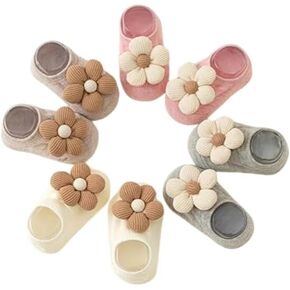 4 Pairs Baby Girl Ankle Socks, Non-Slip Low Cut Floral Socks for Infants, Toddlers & Newborn Girls