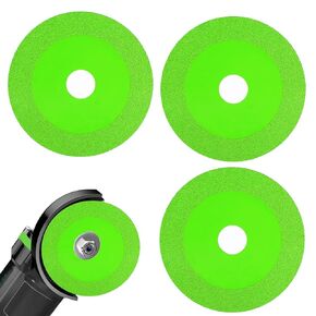 3pcs Glass Cutting Discs and 3pcs Gaskets for 4-1/2 Angle Grinder, Ceramic Diamond Cutting Blade for 4.5in Angle Grinder Tile Saw Cutter Blade Rock Slab Grinding Disc for Jade Wine Bottles (Green)