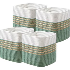 UBBCARE Set of 4 Storage Cubes 11 X 11 X 11 in, Water Hyacinth Storage Bins for Shelves, Toys, Book, Storage Baskets with Handles, Cotton Rope Woven Baskets for Organizing, Navy Blue