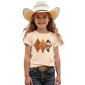 MODNTOGA Toddler Baby Girl Rodeo Cow Skull Shirt Retro Cowgirl Graphic T-Shirt Western Cow Print Summer Tee Short Sleeve Tops