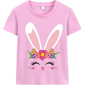 Toddler Girls Easter Bunny Shirts Cute Rabbit Egg Squad Print Tshirt Happy Easter Short Sleeve Pink Tee Tops 2-7 Years