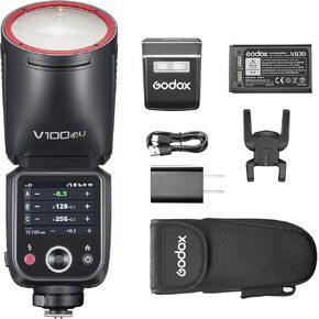 Godox V100F Flash V100-F Round Head Touch Screen Flash, GODOX V1 for Fuji Upgraded 100W TTL Camera Flash, Built-in Lithium Battery, Compatible with Fujifilm Cameras