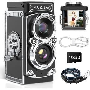 Vintage Digital Camera, Retro Camera 12MP Photos 1080P FHD Video Auto Focus, Mini Vintage Camera with 16GB Card Portable Retro Style for Teens, Girls, Boys and Beginners