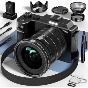 Yatao Digital Camera with WiFi, 4K 64MP Photography Camera Kit for YouTube, Front & Rear Dual Cam for Convenient Selfie, Equipped with 64GB Micro Card, Wide & Macro Lens, Card Reader, Camera Strap
