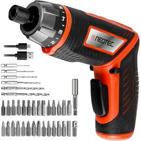 NEO-TEC Electric Screwdriver Set, 4V Cordless Power Screwdriver Kit, Rechargeable with 44pcs Accessories, LED Light, USB Charging,Black