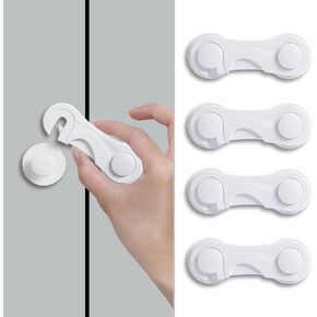 Child Safety Refrigerator Locks, Home Appliance Child Safety Locks, No Drilling Required, 3M Adhesive, Suitable for Refrigerator, Drawer, Oven, Cabinet, Wardrobe, etc., No Tools Required, 4 Pack