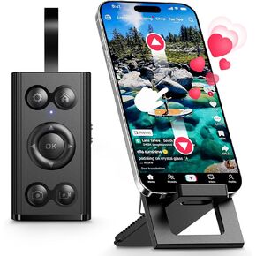 klearlook control control التمرير ل tiktok مع حامل الهاتف ، مصراع الكاميرا عن بعد بلوتوث لتسجيل الفيديو ، صفحة تيرنر لقراءة تطبيق الكتاب الإلكتروني لجهاز iPhone/Android/iPad ، إعداد سهل - أسود