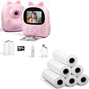 Instant Print Camera for Kids & 6 Rolls Thermal Print Paper(57mm x 6m)