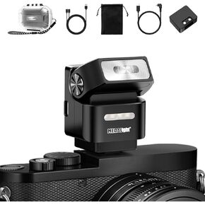 F2 Mini Camera Flash 2.4 جيجا هرتز اللاسلكي خارج الكاميرا من أجل Canon/Sony ZV1/Fuji/Nikon/RICOH GR3/فلاش حذاء ساخن لكاميرا DSLR/قاعدة مغناطيسية و 10 أمتار التحكم عن بُعد (أسود).