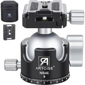 ARTCISE Low Profile Camera Tripod Ball Head, 46mm All Metal CNC Machining Panorama Ball Head with Two Quick Release Plates for Tripod, DSLR, Camcorder, Telescope，Max Load 55lbs/25kg