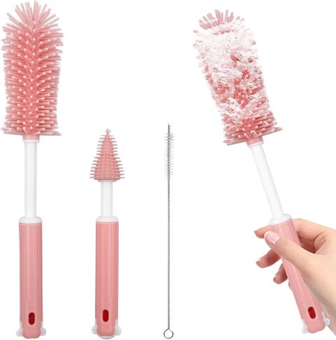 Breast Pump Cleaning Brush Kit,Bottle Brush Washer Set for Breast Pumps,3 in 1 Baby Bottle Nipple Pump Parts Cleaner Compatible with Momcozy,Medela,NCVI,Lansinoh and More Brands (Pink) in Kuwait