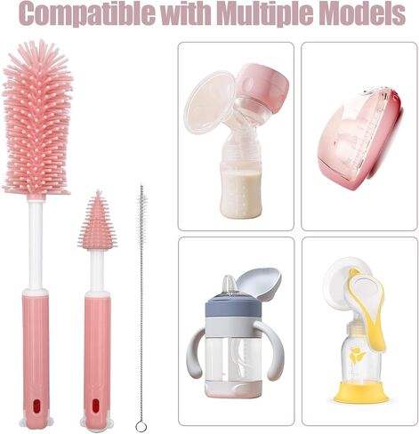 Breast Pump Cleaning Brush Kit,Bottle Brush Washer Set for Breast Pumps,3 in 1 Baby Bottle Nipple Pump Parts Cleaner Compatible with Momcozy,Medela,NCVI,Lansinoh and More Brands (Pink) in Kuwait