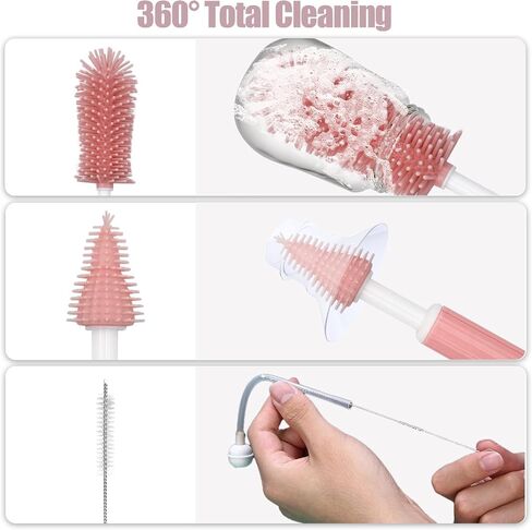 Breast Pump Cleaning Brush Kit,Bottle Brush Washer Set for Breast Pumps,3 in 1 Baby Bottle Nipple Pump Parts Cleaner Compatible with Momcozy,Medela,NCVI,Lansinoh and More Brands (Pink) in Kuwait