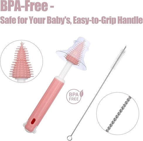 Breast Pump Cleaning Brush Kit,Bottle Brush Washer Set for Breast Pumps,3 in 1 Baby Bottle Nipple Pump Parts Cleaner Compatible with Momcozy,Medela,NCVI,Lansinoh and More Brands (Pink) in Kuwait