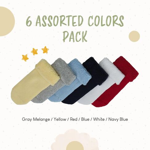 Baby Thick Cotton Socks 6 Pairs Terry Socks Winter Warming Sock Seamless Non Slip Baby Socks for Toddlers Kids in Saudi Arabia