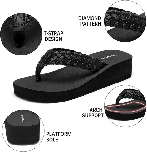 SelenePair Women's Platform Flip Flops Comfortable Arch Support Rhinestone Braid Summer Beach Slide Sandals Soft Woven Strap Slip On Lightweight Casual Walking Thong Sandals in Kuwait