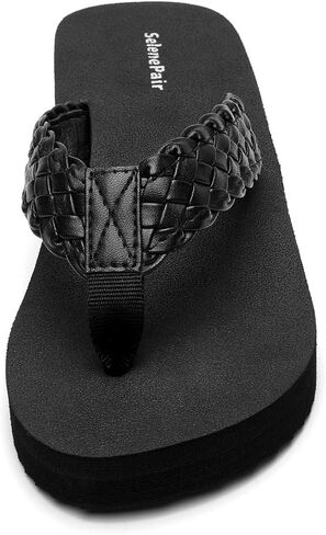 SelenePair Women's Platform Flip Flops Comfortable Arch Support Rhinestone Braid Summer Beach Slide Sandals Soft Woven Strap Slip On Lightweight Casual Walking Thong Sandals in Kuwait