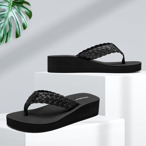 SelenePair Women's Platform Flip Flops Comfortable Arch Support Rhinestone Braid Summer Beach Slide Sandals Soft Woven Strap Slip On Lightweight Casual Walking Thong Sandals in Kuwait