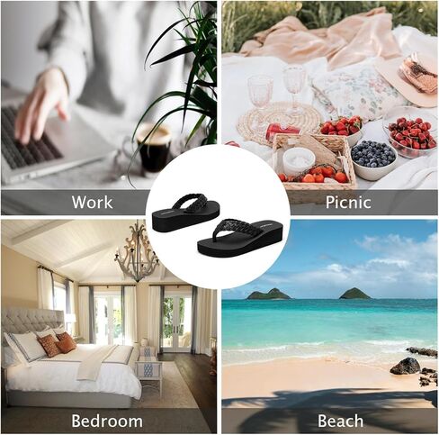 SelenePair Women's Platform Flip Flops Comfortable Arch Support Rhinestone Braid Summer Beach Slide Sandals Soft Woven Strap Slip On Lightweight Casual Walking Thong Sandals in Kuwait