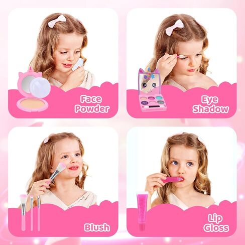 مجموعات مكياج يونيكورن اللطيفة للأطفال من بيري هوم للفتيات من سن 3 إلى 12 عامًا مع محفظة صغيرة للعملات المعدنية - مجموعة مكياج حقيقية غير سامة للأطفال الصغار - ألعاب يونيكورن للفتيات - هدية عيد ميلاد يونيكورن (أبيض) in Kuwait