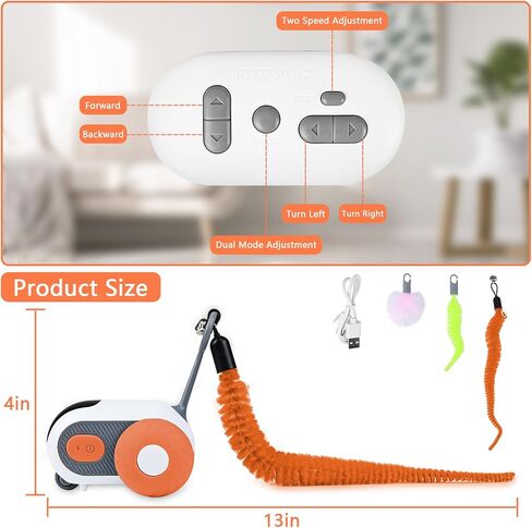 Remote Control Smart Electric Cat Toy Car, Interactive Cat Toys for Indoor Cats, Teazys Cat Toy Turbo Tail 2.0, Automatic Moving Mouse Cat Chase Toys for Bored Indoor Adult Cats Kittens in Saudi Arabia
