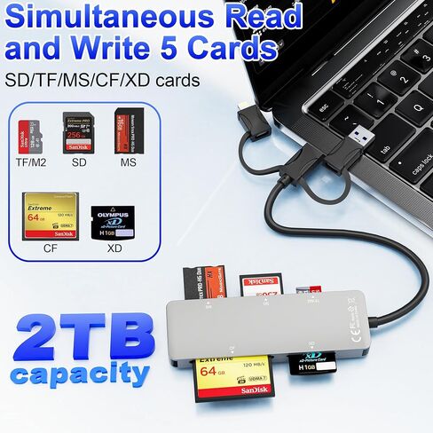 قارئ بطاقات XD/MS/TF/CF/SD لهاتف iPhone، محور محول متعدد الذاكرة 8 في 1 Pro Duo مع 3 منافذ USB 2.0، محول قارئ بطاقات الذاكرة Lightning+USB A+USB C OTG يدعم صورة Micro SD/SDHC/XD بطاقة in Saudi Arabia