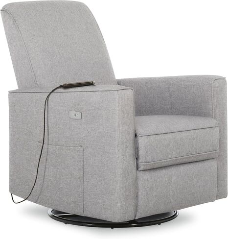 Evolur Harlow Deluxe Upholstered Plush Seating Glide Rocker, Swivel, Power Recliner USB Port with in-Built Massager, Greenguard Gold Certified, Glider Chair for Nursery in Light Grey in Saudi Arabia