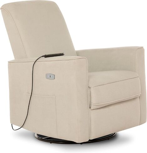 Evolur Harlow Deluxe Upholstered Plush Seating Glide Rocker, Swivel, Power Recliner USB Port with in-Built Massager, Greenguard Gold Certified, Glider Chair for Nursery in Light Grey in Saudi Arabia