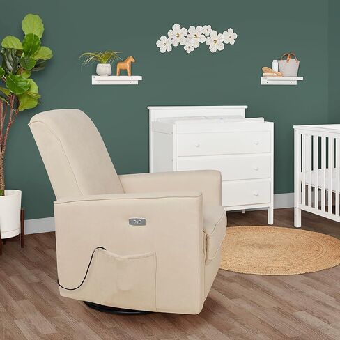 Evolur Harlow Deluxe Upholstered Plush Seating Glide Rocker, Swivel, Power Recliner USB Port with in-Built Massager, Greenguard Gold Certified, Glider Chair for Nursery in Light Grey in Saudi Arabia