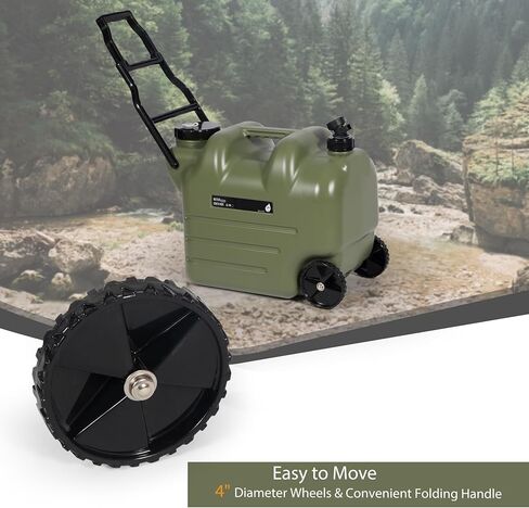 REDCAMP 7.4 Gallon Water Container with Wheels & Folding Handle, Portable Emergency Water Storage Tank with Spigot, BPA Free Water Jug for Camping Outdoor Hiking (28L, Green) in Saudi Arabia