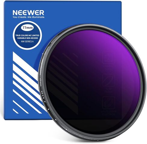 NEEWER 77mm Variable ND Filter (ND8-2000), True Color & Hard Stop, 3-11 Stops Adjustable Limited Neutral Density Lens Filter for DSLR Mirrorless Cameras, Multicoated Optical Glass, Slim Aluminum Frame in Kuwait
