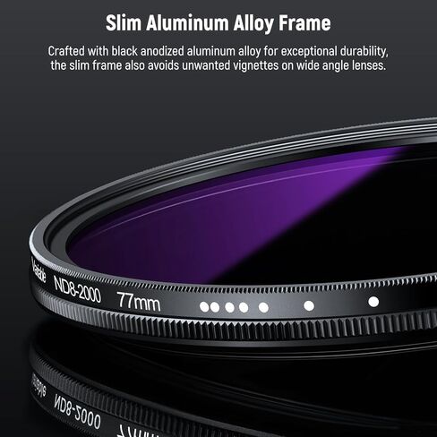 NEEWER 77mm Variable ND Filter (ND8-2000), True Color & Hard Stop, 3-11 Stops Adjustable Limited Neutral Density Lens Filter for DSLR Mirrorless Cameras, Multicoated Optical Glass, Slim Aluminum Frame in Kuwait