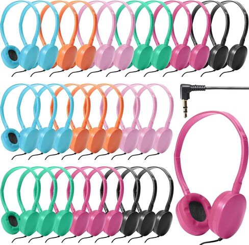 30 Pack Wired Headphones, Adjustable On Ear Headphones, Kids Headphones with Stereo, Children Headphones Earbuds for Kids, Boys, Girls, Schools, Laptop, Travel, Plane, Tablet, 6 Colors in Saudi Arabia