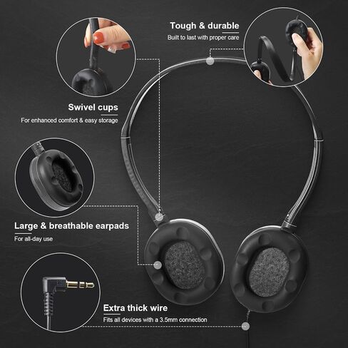 30 Pack Wired Headphones, Adjustable On Ear Headphones, Kids Headphones with Stereo, Children Headphones Earbuds for Kids, Boys, Girls, Schools, Laptop, Travel, Plane, Tablet, 6 Colors in Saudi Arabia