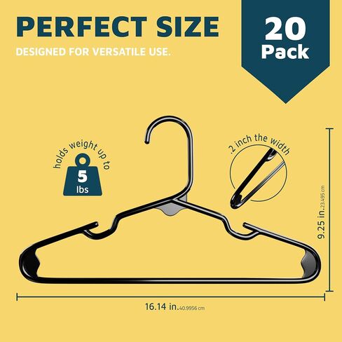 Plastic Kids Clothes Hanger – Children Clothes Hanger with Shoulder Notch, 11.6 Inch Space-Saving Closet Organizer for Baby, Toddler, and Kids Clothing, Hold Up to 5 lbs, Pack of 20, Black in Kuwait