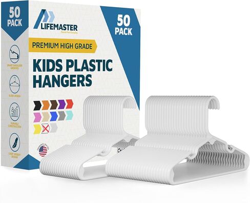 Plastic Kids Clothes Hanger – Children Clothes Hanger with Shoulder Notch, 11.6 Inch Space-Saving Closet Organizer for Baby, Toddler, and Kids Clothing, Hold Up to 5 lbs, Pack of 20, Black in Kuwait