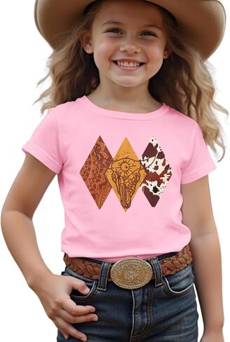 CM C&M WODRO Toddler Baby Girls Cowgirl Shirts Rodeo Western Cow Graphic T-Shirt Short Sleeve Kids Summer Cotton Tee Tops in Saudi Arabia