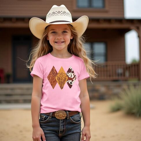 CM C&M WODRO Toddler Baby Girls Cowgirl Shirts Rodeo Western Cow Graphic T-Shirt Short Sleeve Kids Summer Cotton Tee Tops in Saudi Arabia