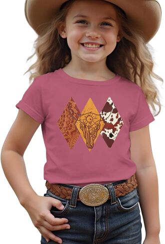 CM C&M WODRO Toddler Baby Girls Cowgirl Shirts Rodeo Western Cow Graphic T-Shirt Short Sleeve Kids Summer Cotton Tee Tops in Saudi Arabia