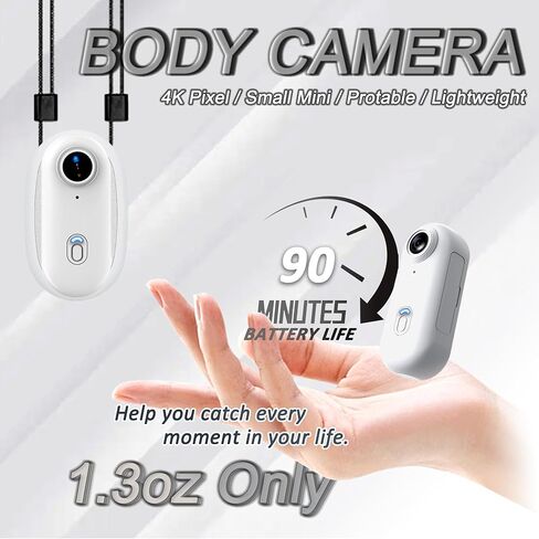 Action Mini Body Camera 128G with Audio & Video Recording - 4K Personal Civilian Wearable Small Cam - Tiny Pocket Vlogging Portable Hands Free Worn POV Recorder - Travel Pets Baby Family in Saudi Arabia