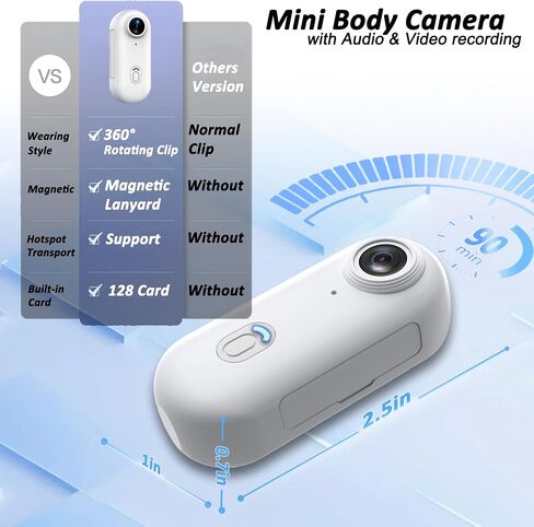Action Mini Body Camera 128G with Audio & Video Recording - 4K Personal Civilian Wearable Small Cam - Tiny Pocket Vlogging Portable Hands Free Worn POV Recorder - Travel Pets Baby Family in Saudi Arabia