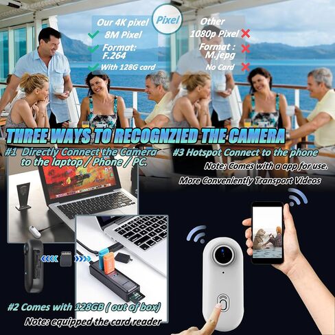 Action Mini Body Camera 128G with Audio & Video Recording - 4K Personal Civilian Wearable Small Cam - Tiny Pocket Vlogging Portable Hands Free Worn POV Recorder - Travel Pets Baby Family in Saudi Arabia
