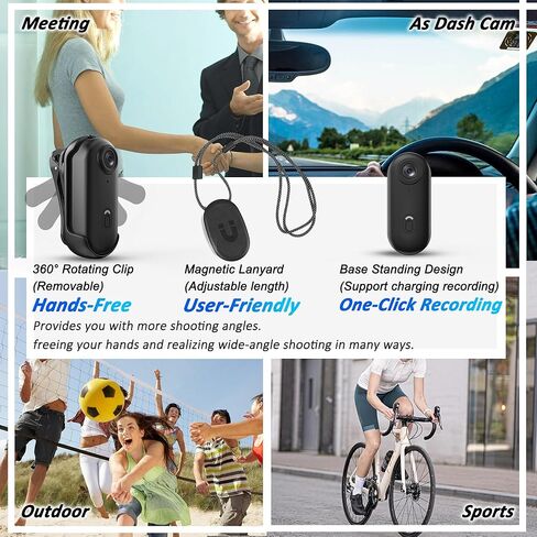 Action Mini Body Camera 128G with Audio & Video Recording - 4K Personal Civilian Wearable Small Cam - Tiny Pocket Vlogging Portable Hands Free Worn POV Recorder - Travel Pets Baby Family in Kuwait