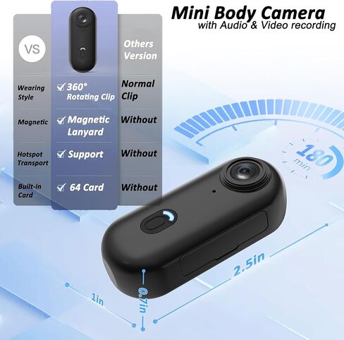 Action Mini Body Camera 128G with Audio & Video Recording - 4K Personal Civilian Wearable Small Cam - Tiny Pocket Vlogging Portable Hands Free Worn POV Recorder - Travel Pets Baby Family in Kuwait