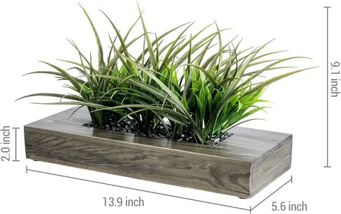 MyGift 9.5 Inch Artificial Green Grass Plants in Shabby White Washed Weathered Solid Wood Planter Pot, Faux Greenery in Rectangular Container for Tabletop Centerpiece Décor in Saudi Arabia