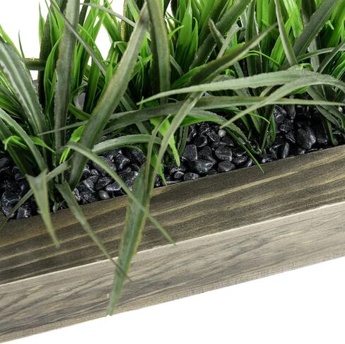 MyGift 9.5 Inch Artificial Green Grass Plants in Shabby White Washed Weathered Solid Wood Planter Pot, Faux Greenery in Rectangular Container for Tabletop Centerpiece Décor in Saudi Arabia