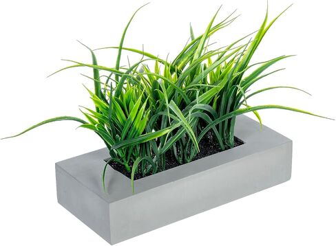 MyGift 9.5 Inch Artificial Green Grass Plants in Shabby White Washed Weathered Solid Wood Planter Pot, Faux Greenery in Rectangular Container for Tabletop Centerpiece Décor in Saudi Arabia